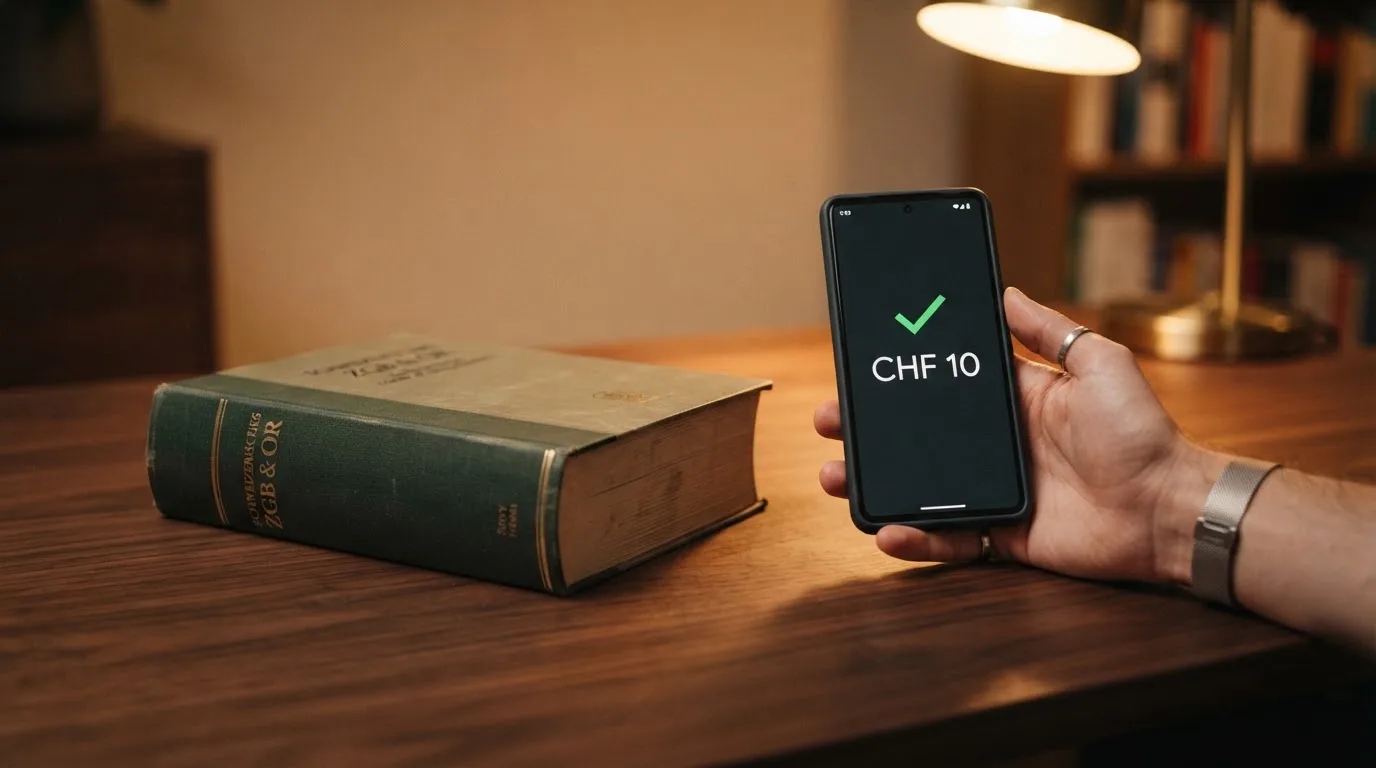 Amtliches Schreiben mit Stempel auf einem Schreibtisch neben einem Gesetzbuch — 15 franken bonus ohne einzahlung casino