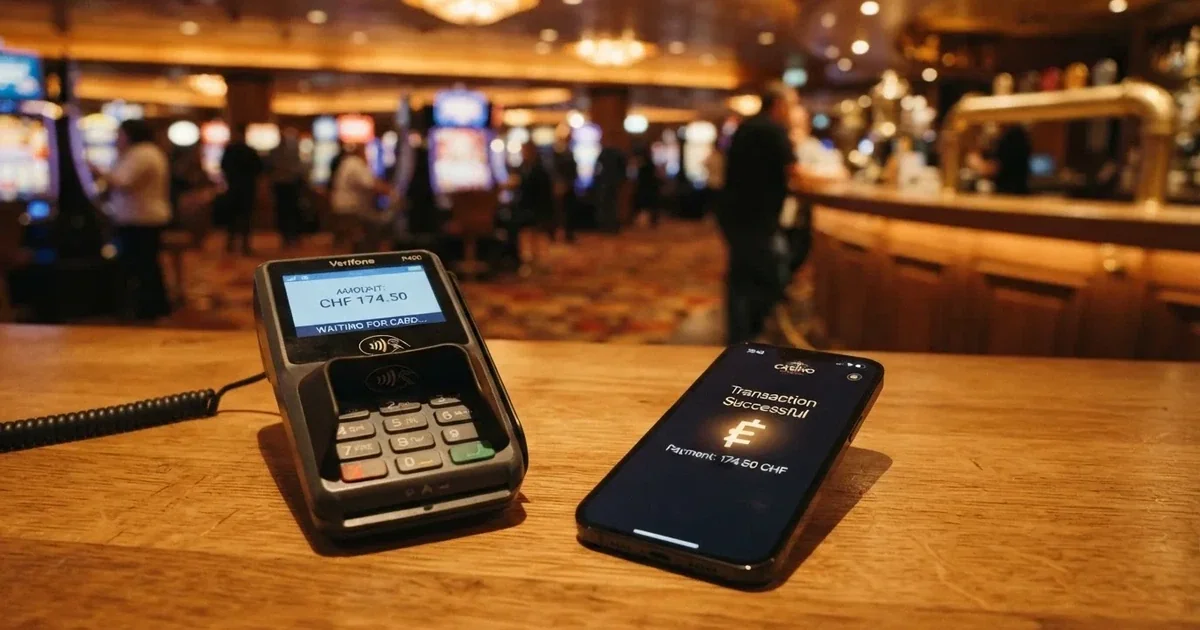 Kartenterminal und Smartphone mit einer ausstehenden Zahlungsbenachrichtigung — 40 franken bonus ohne einzahlung casino
