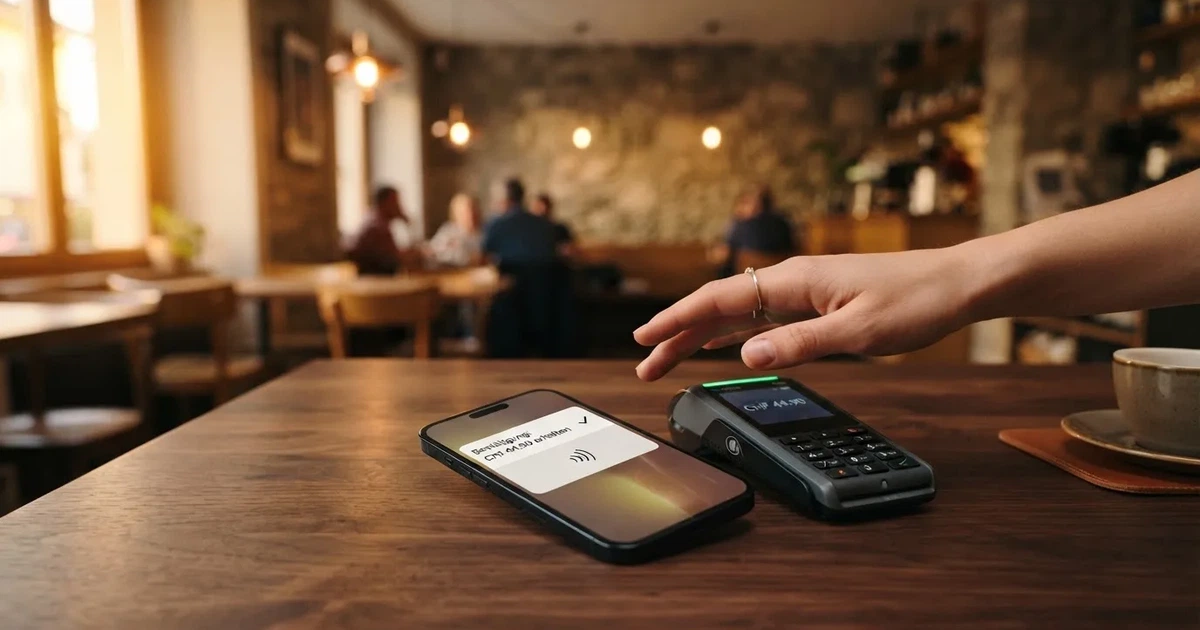 Kartenterminal und Smartphone mit einer ausstehenden Zahlungsbenachrichtigung — 5 franken bonus ohne einzahlung casino