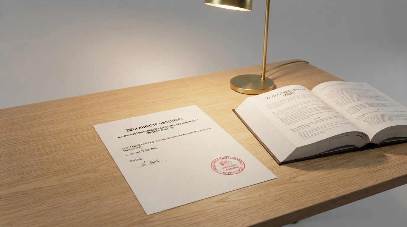 Amtliches Schreiben mit Stempel auf einem Schreibtisch neben einem Gesetzbuch — best crypto casino schweiz