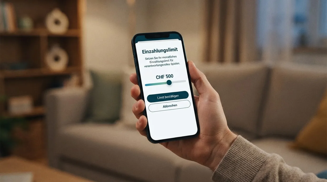 Hand hält ein Smartphone mit einem Formular zur Einzahlungsgrenze, ruhige Stimmung — beste ausländische casinos für schweizer spieler