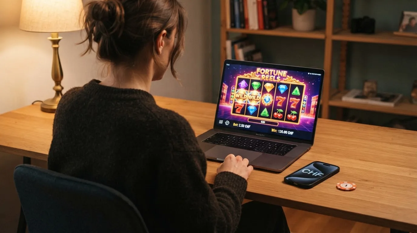 Person am Laptop liest eine Übersichtsseite zu Geldspielen im Internet — beste online casino mit cashtocode bezahlen
