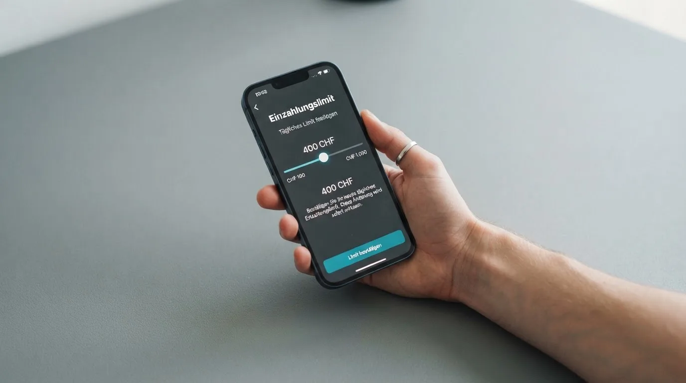 Hand hält ein Smartphone mit einem Formular zur Einzahlungsgrenze, ruhige Stimmung — beste online casinos echtgeld