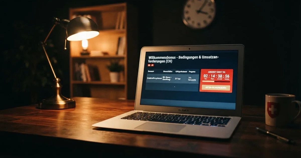 Bildschirm mit Bonusbedingungen, Einsatztabelle und einer Uhr im Hintergrund — beste online casinos schweiz mit no deposit bonus