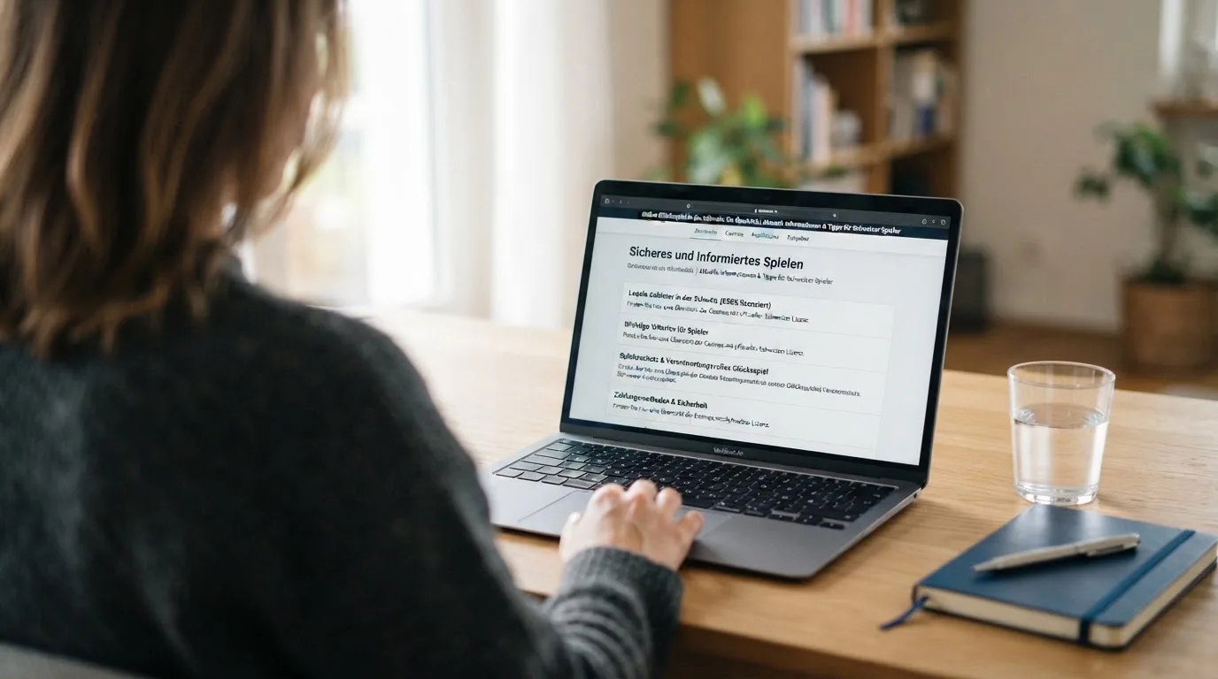 Person am Laptop liest eine Übersichtsseite zu Geldspielen im Internet — binance coin casino vergleich