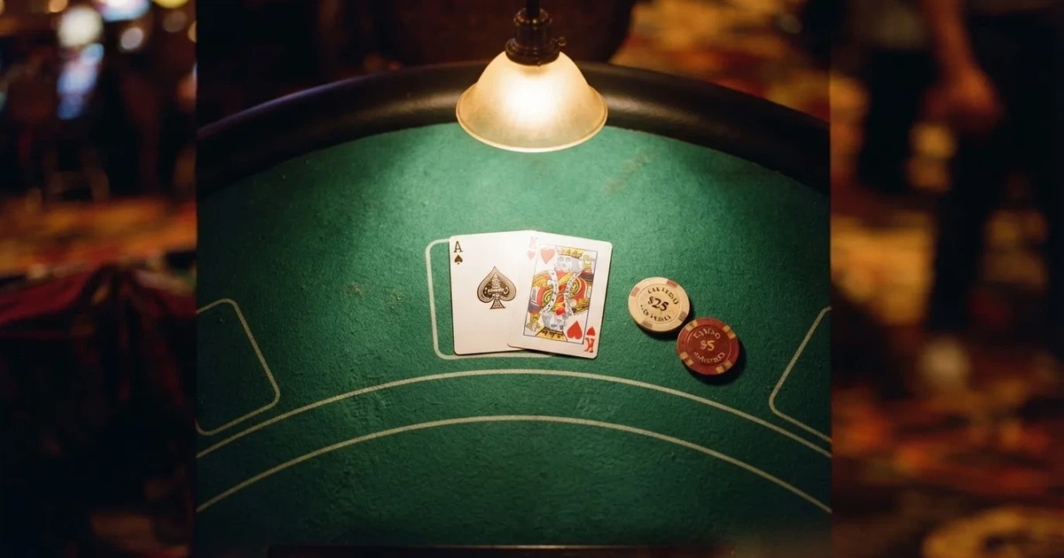 Beleuchteter Spieltisch mit Karten, von oben gesehen — casino mit hoher gewinnchance