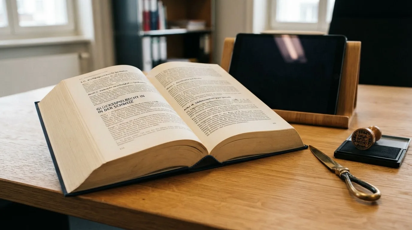 Amtliches Schreiben mit Stempel auf einem Schreibtisch neben einem Gesetzbuch — casino online mit bonus ohne einzahlung