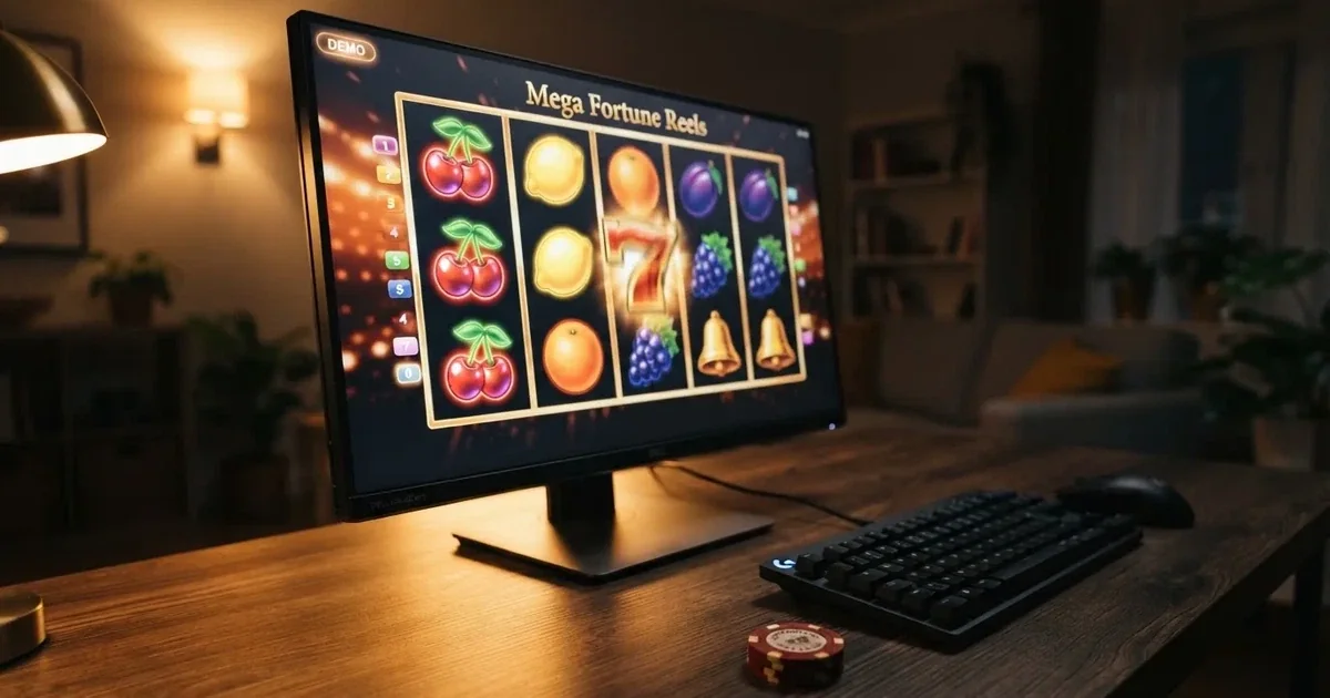 Walzen eines Spielautomaten im Demomodus auf einem Computerbildschirm — online casino bonus ohne einzahlung ohne download
