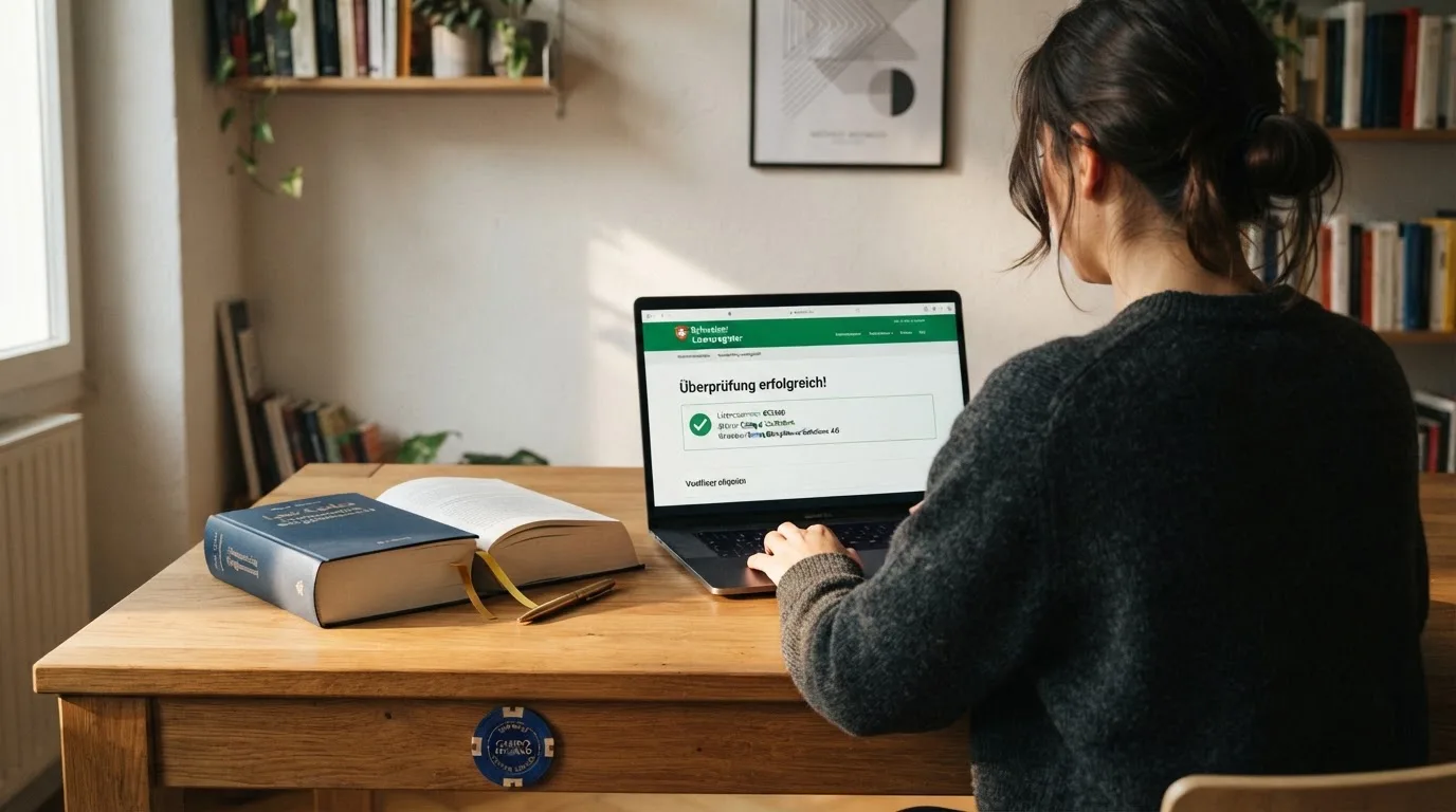 Amtliches Schreiben mit Stempel auf einem Schreibtisch neben einem Gesetzbuch — online casino bonus ohne einzahlung sofort