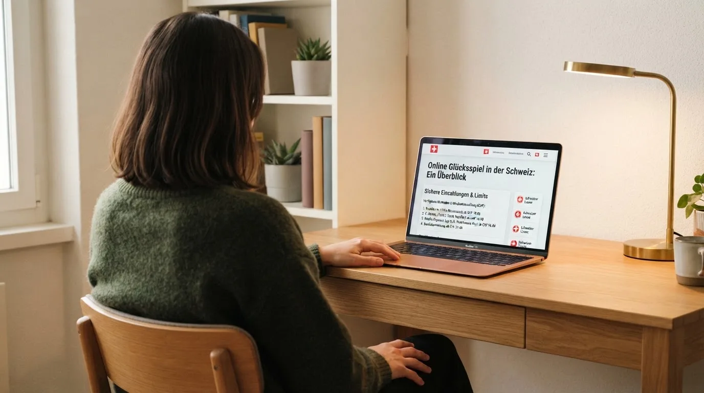 Person am Laptop liest eine Übersichtsseite zu Geldspielen im Internet — online casino bonusbedingungen