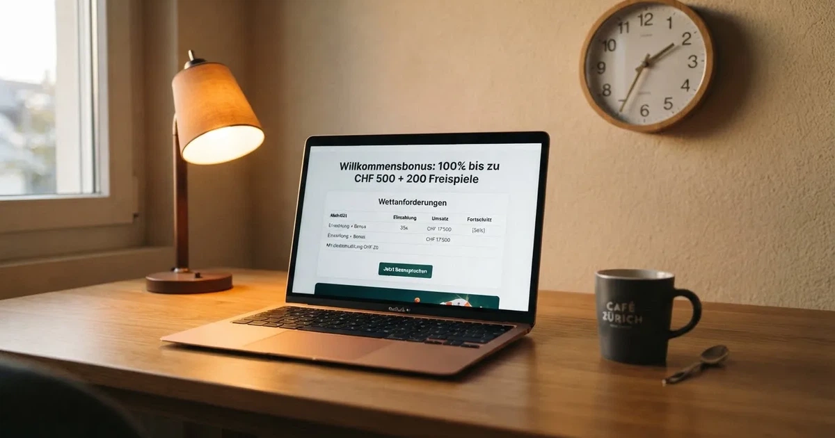 Bildschirm mit Bonusbedingungen, Einsatztabelle und einer Uhr im Hintergrund — online casino gutschein codes